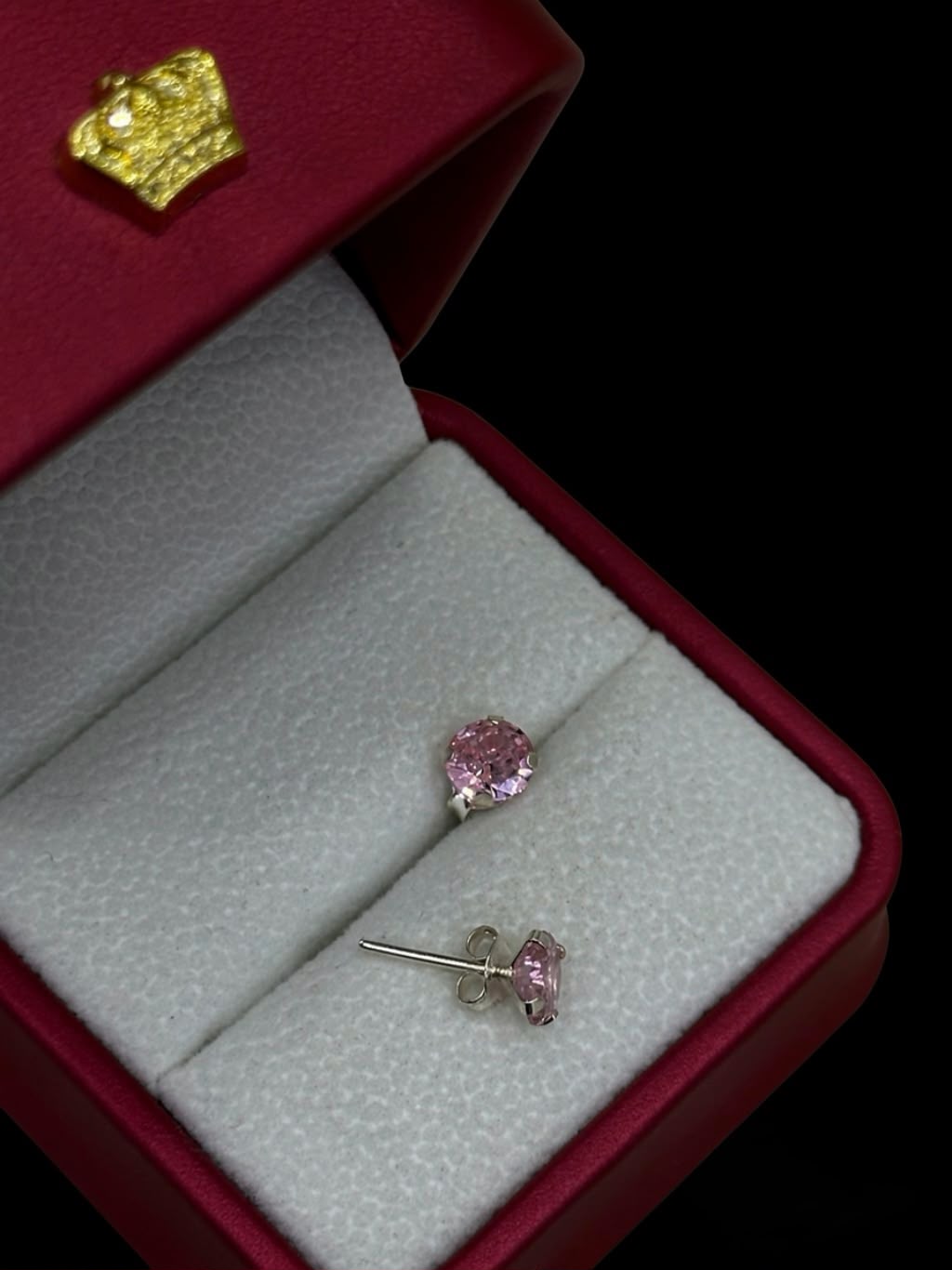 Aretes de Circón rosado redondo en Plata Ley 925