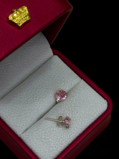 Aretes de Circón rosado redondo en Plata Ley 925
