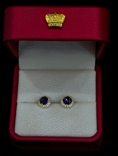 Aretes Halo Morado con Circones en Plata Ley 925