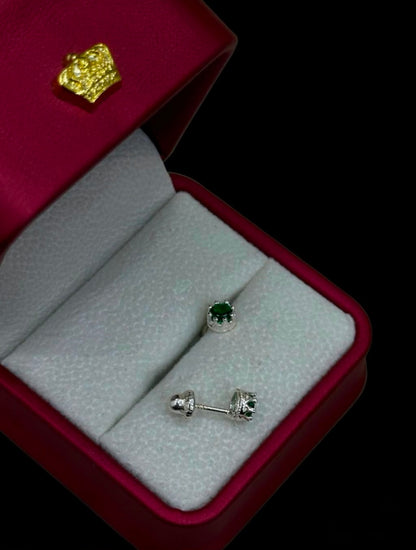 Aretes de Circón Verde Redondo en Plata Ley 925